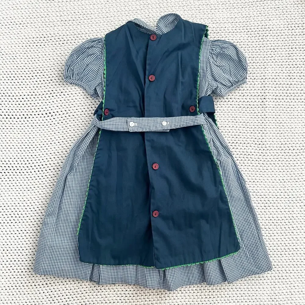 Jayne Copeland Vintage USA Blue Gingham Floral Apron Jumper Toddler Girl Dress 5